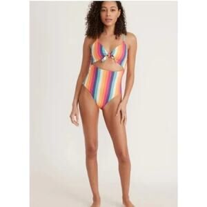 New‎ NWOT Marine Layer Havana Tie Front One Piece Swimsuit Small Stripe